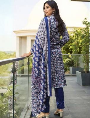 Women Printed Regular Cotton Kurta with Trousers & With Dupatta 3