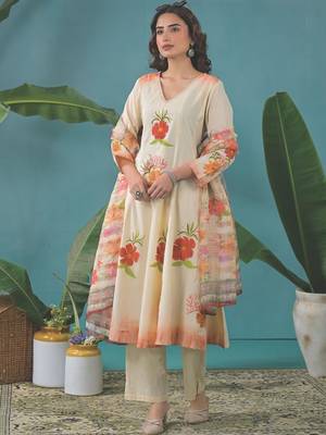 Women Floral Printed Regular Pure Cotton Kurta with Trousers & With Dupatta 6