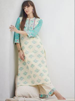 Women Floral Printed Regular Pure Cotton Kurta with Trousers 1