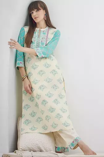 Women Floral Printed Regular Pure Cotton Kurta with Trousers