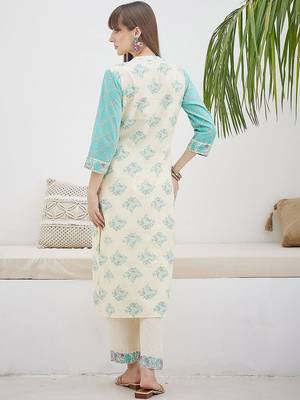 Women Floral Printed Regular Pure Cotton Kurta with Trousers 4