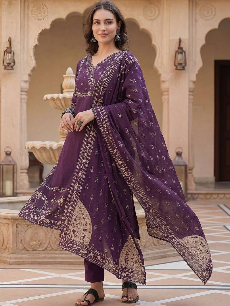 Women Ethnic Motifs Printed Pure Cotton Kurta With Trousers & Dupatta