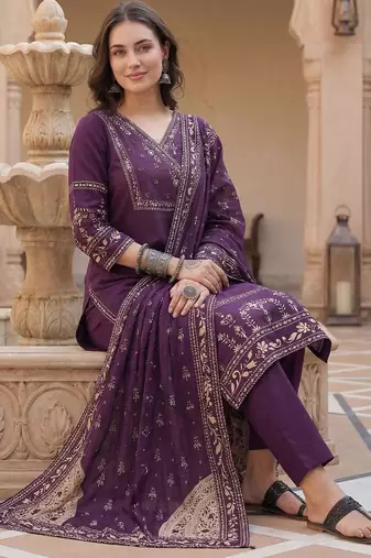 Women Ethnic Motifs Printed Pure Cotton Kurta With Trousers & Dupatta