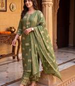 Women Ethnic Motifs Printed Regular Pure Cotton Kurta with Trousers & With Dupatta