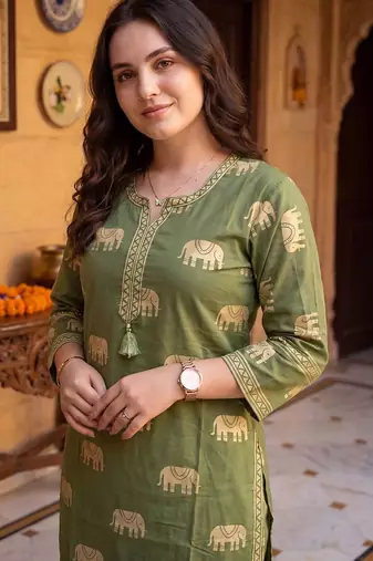Women Ethnic Motifs Printed Regular Pure Cotton Kurta with Trousers & With Dupatta