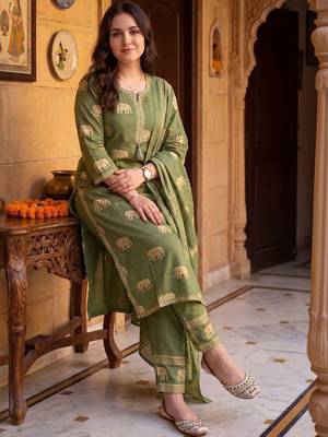 Women Ethnic Motifs Printed Regular Pure Cotton Kurta with Trousers & With Dupatta 5