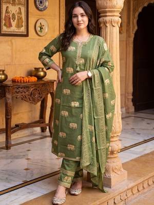 Women Ethnic Motifs Printed Regular Pure Cotton Kurta with Trousers & With Dupatta 6