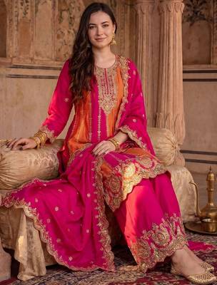 Women Ethnic Motifs Embroidered Panelled Thread Work Kurta with Palazzos & With Dupatta 1