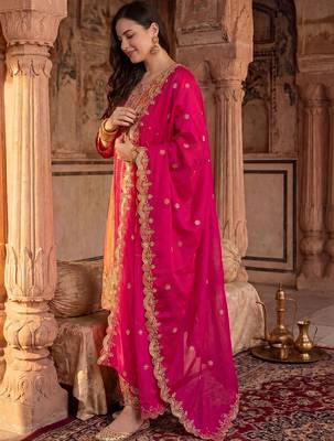 Women Ethnic Motifs Embroidered Panelled Thread Work Kurta with Palazzos & With Dupatta 2
