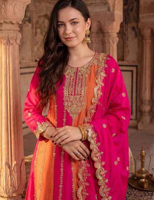 Women Ethnic Motifs Embroidered Panelled Thread Work Kurta with Palazzos & With Dupatta 3
