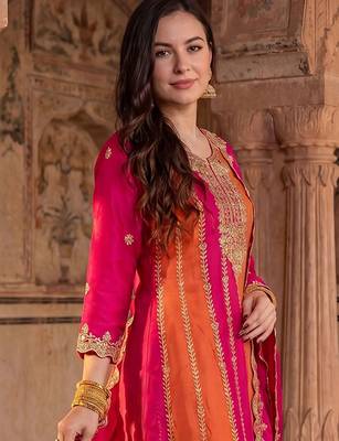 Women Ethnic Motifs Embroidered Panelled Thread Work Kurta with Palazzos & With Dupatta 4