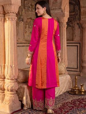 Women Ethnic Motifs Embroidered Panelled Thread Work Kurta with Palazzos & With Dupatta 5