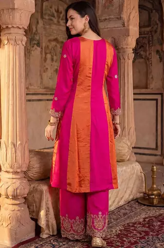 Women Ethnic Motifs Embroidered Panelled Thread Work Kurta with Palazzos & With Dupatta