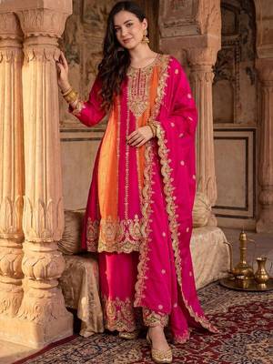 Women Ethnic Motifs Embroidered Panelled Thread Work Kurta with Palazzos & With Dupatta 6