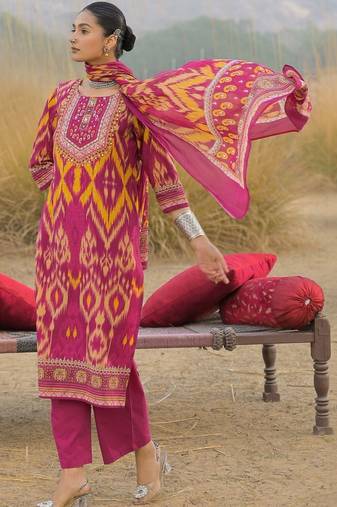 Women Ethnic Motifs Printed Regular Thread Work Pure Cotton Kurta with Trousers & With Dupatta