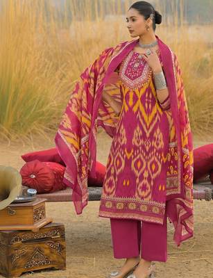 Women Ethnic Motifs Printed Regular Thread Work Pure Cotton Kurta with Trousers & With Dupatta 3