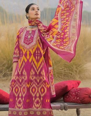 Women Ethnic Motifs Printed Regular Thread Work Pure Cotton Kurta with Trousers & With Dupatta 5