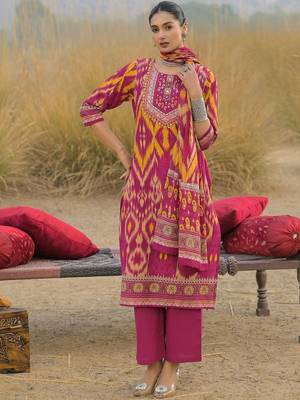 Women Ethnic Motifs Printed Regular Thread Work Pure Cotton Kurta with Trousers & With Dupatta 6