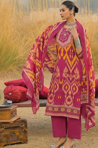 Women Ethnic Motifs Printed Regular Thread Work Pure Cotton Kurta with Trousers & With Dupatta