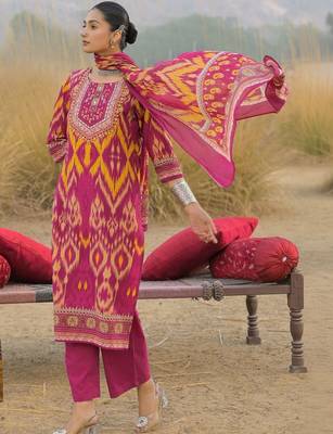 Women Ethnic Motifs Printed Regular Thread Work Pure Cotton Kurta with Trousers & With Dupatta 3