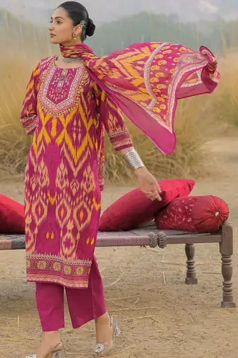 Women Ethnic Motifs Printed Regular Thread Work Pure Cotton Kurta with Trousers & With Dupatta
