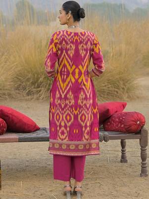 Women Ethnic Motifs Printed Regular Thread Work Pure Cotton Kurta with Trousers & With Dupatta 4