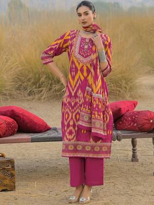 Women Ethnic Motifs Printed Regular Thread Work Pure Cotton Kurta with Trousers & With Dupatta 6