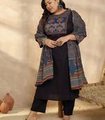 Plus Size Ethnic Printed Regular Pure Cotton Kurta with Trousers & With Dupatta