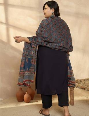 Plus Size Ethnic Printed Regular Pure Cotton Kurta with Trousers & With Dupatta 4