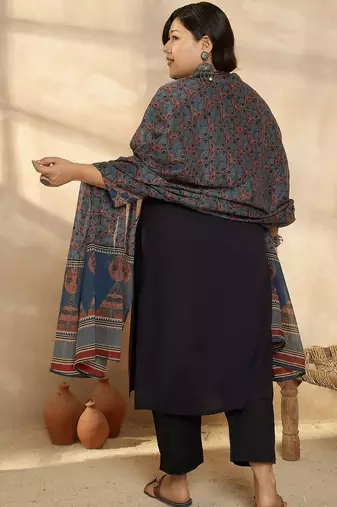 Plus Size Ethnic Printed Regular Pure Cotton Kurta with Trousers & With Dupatta
