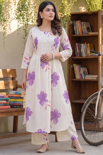 Women Floral Printed Regular Pure Cotton Kurta with Trousers