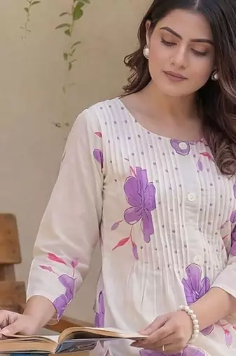 Women Floral Printed Regular Pure Cotton Kurta with Trousers