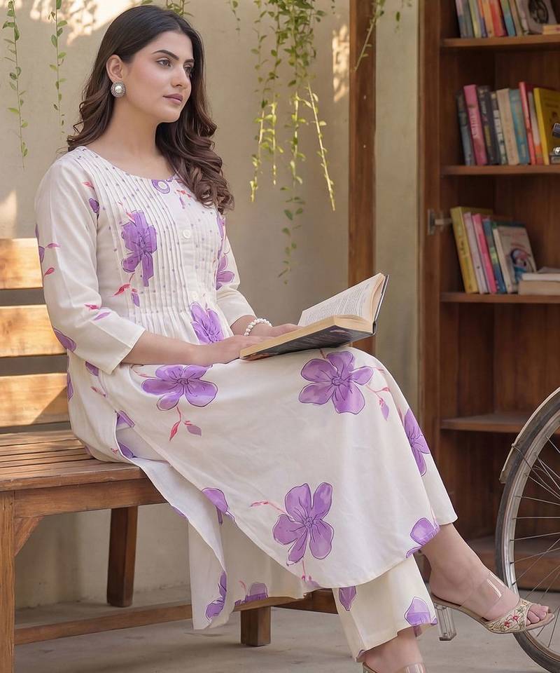 Women Floral Printed Regular Pure Cotton Kurta with Trousers