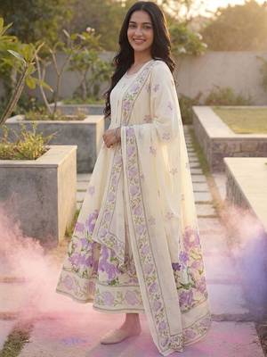 Women Floral Printed Regular Pure Cotton Kurta with Palazzos & With Dupatta 5
