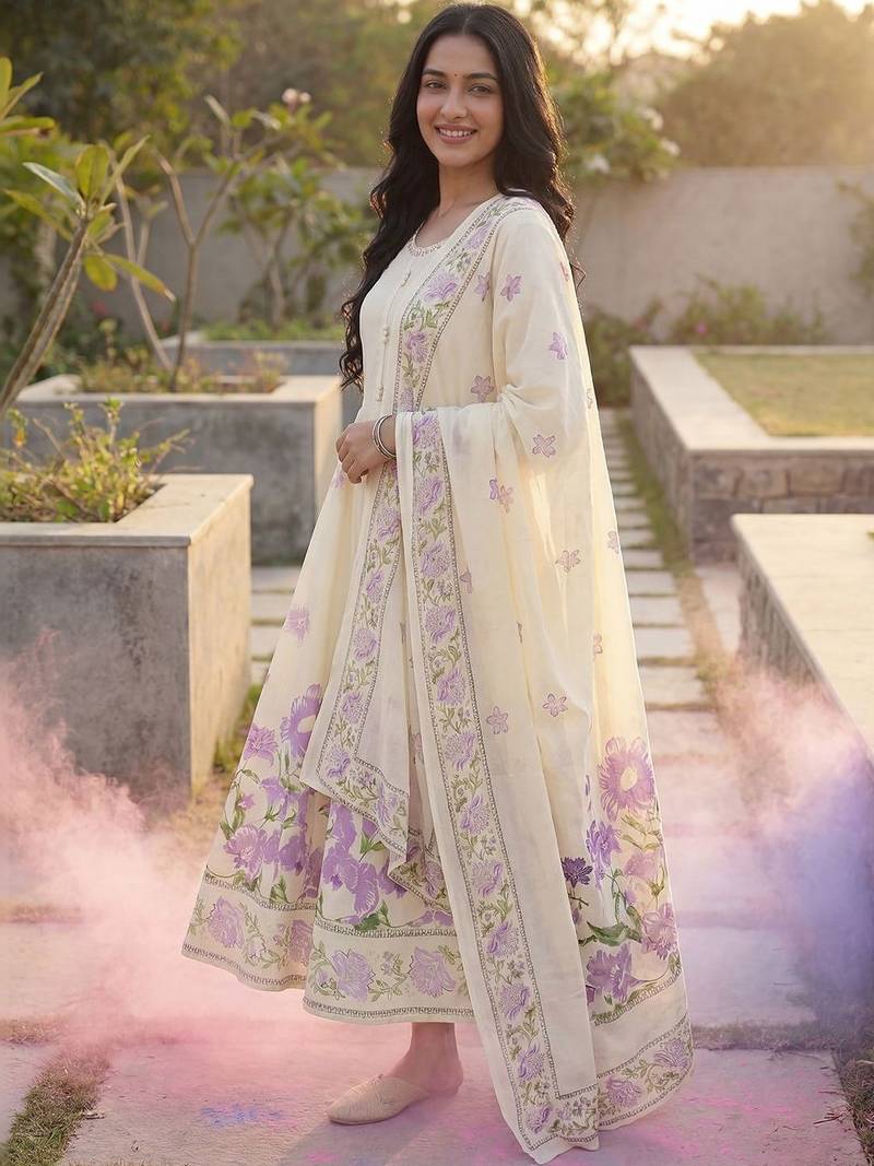 Women Floral Printed Regular Pure Cotton Kurta with Palazzos & With Dupatta