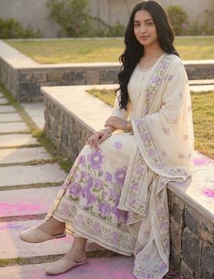 Women Floral Printed Regular Pure Cotton Kurta with Palazzos & With Dupatta 6