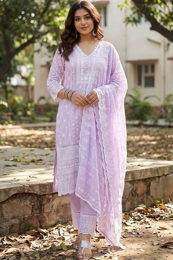 Women Ethnic Motifs Embroidered Regular Thread Work Pure Cotton Kurta with Trousers & With Dupatta