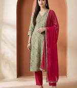 Women Bandhani Printed Regular Thread Work Pure Cotton Kurta with Trousers & With Dupatta