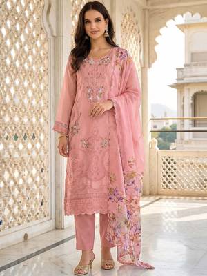 Women Floral Embroidered Regular Thread Work Kurta with Trousers & With Dupatta 2