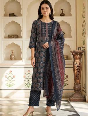 Women Ethnic Motifs Printed Regular Pure Cotton Kurta with Trousers & With Dupatta 1