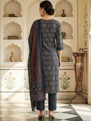 Women Ethnic Motifs Printed Regular Pure Cotton Kurta with Trousers & With Dupatta 4