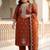 Plus Size Rust Embroidered Straight Kurta Trousers With Dupatta Set