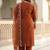Plus Size Rust Embroidered Straight Kurta Trousers With Dupatta Set