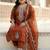 Plus Size Rust Embroidered Straight Kurta Trousers With Dupatta Set