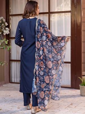 Women Ethnic Motifs Embroidered Regular Thread Work Kurta with Trousers & With Dupatta 5