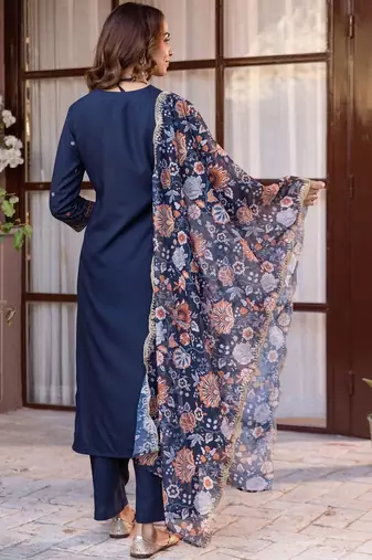 Women Ethnic Motifs Embroidered Regular Thread Work Kurta with Trousers & With Dupatta