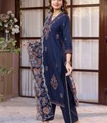 Women Ethnic Motifs Embroidered Regular Thread Work Kurta with Trousers & With Dupatta