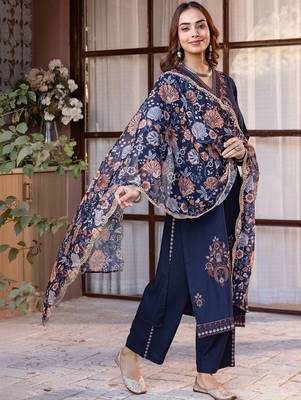 Women Ethnic Motifs Embroidered Regular Thread Work Kurta with Trousers & With Dupatta 6
