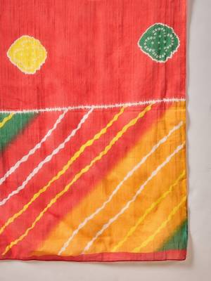 Women Leheriya Dyed Regular Thread Work Kurta with Trousers & With Dupatta 5