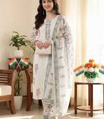 Women Floral Printed Regular Thread Work Kurta with Trousers & With Dupatta